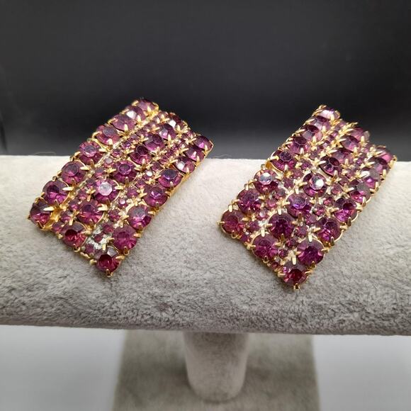 Vintage Purple Rhinestone Shoe Clips, Gold Plated, 1960s - Picture 1 of 10